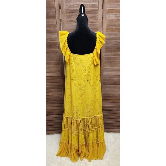 Anthropologie Payal Jain Fallon Eyelet Floral Maxi Dress Mustard Yellow Size 8 - Picture 8 of 9